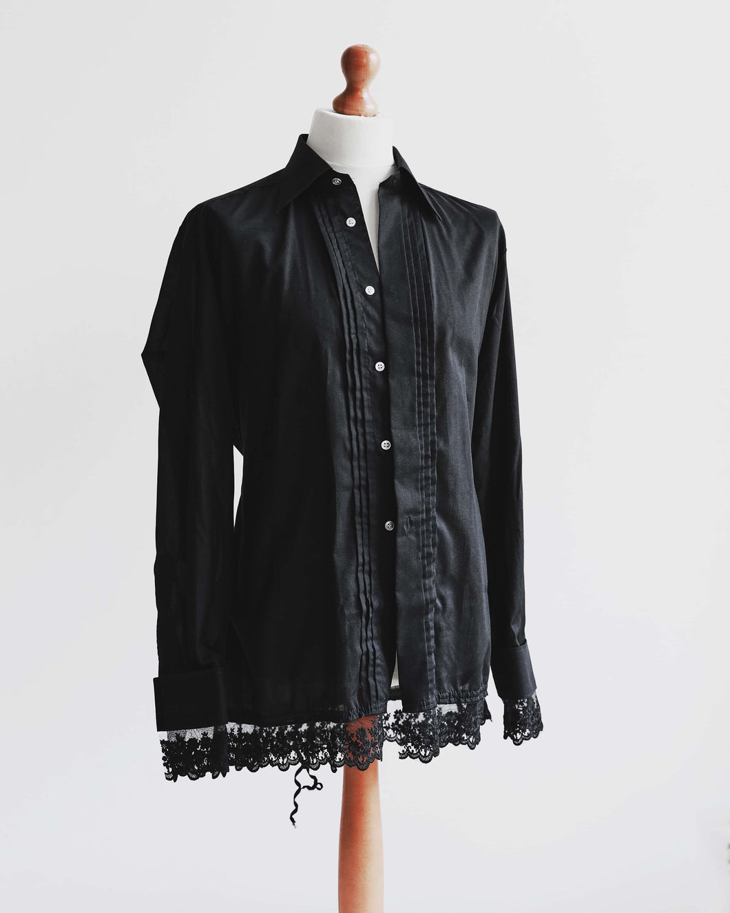 Black Gothic Cotton Shirt with Lace